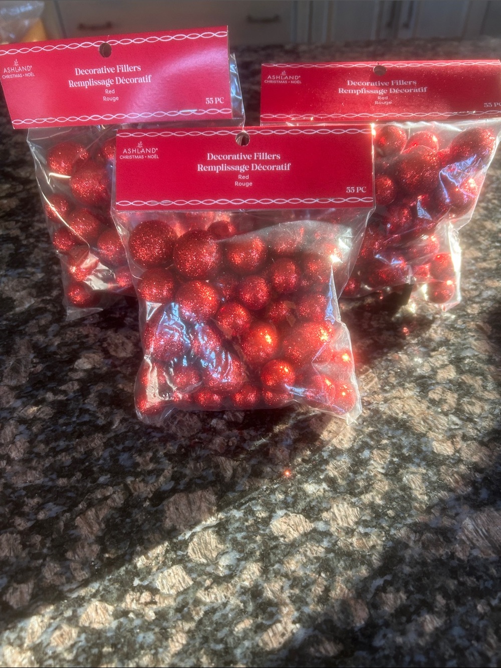 ASHLAND RED GLITTER CHRISTMAS DECORATIVE FILLERS 55PC LOT OF 3 NWT